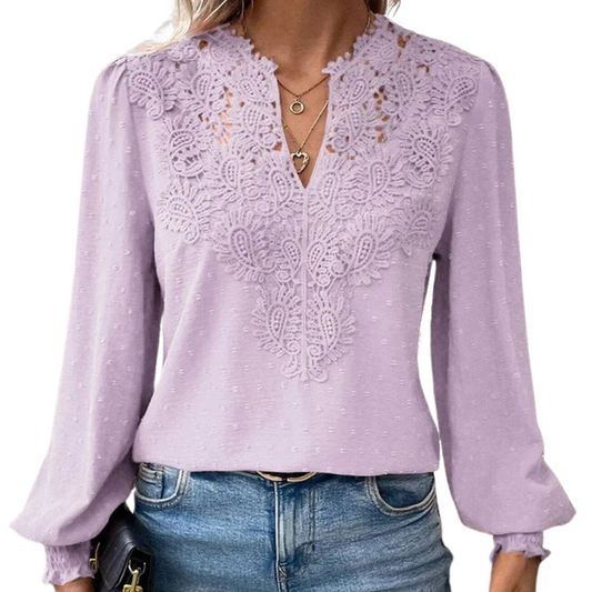 Mila™  - Luxe Kanten Blouse met V-hals